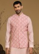 Pink Silk Wedding Wear Nehru Jacket Set